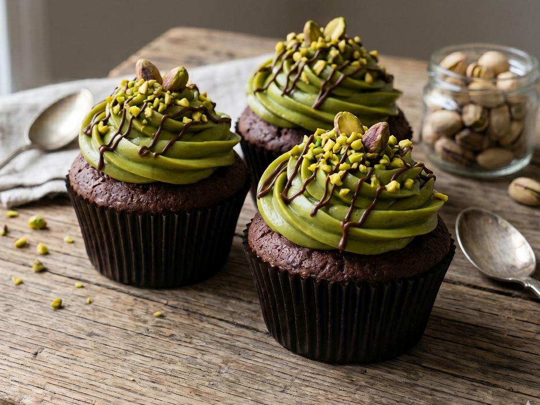 Muffins de chocolate con ganache de pistacho