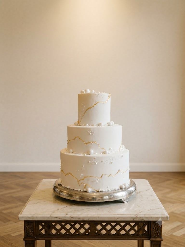 Tarta de boda con acabado dorado